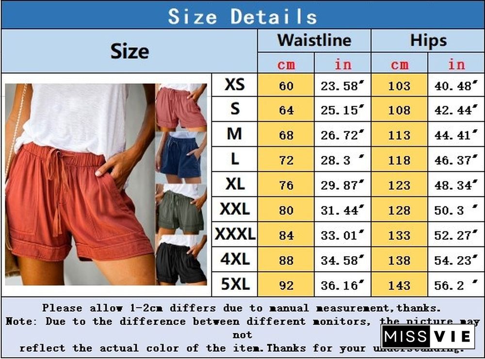 Women Casual Shorts Plain Pure Color Drawstring Elastic Waist Short Pants Beach Lightweight Short Lounge Pants Plus Size Summer Shorts With Pockets Floral Print Camouflage Leopard Print Xs-5Xl