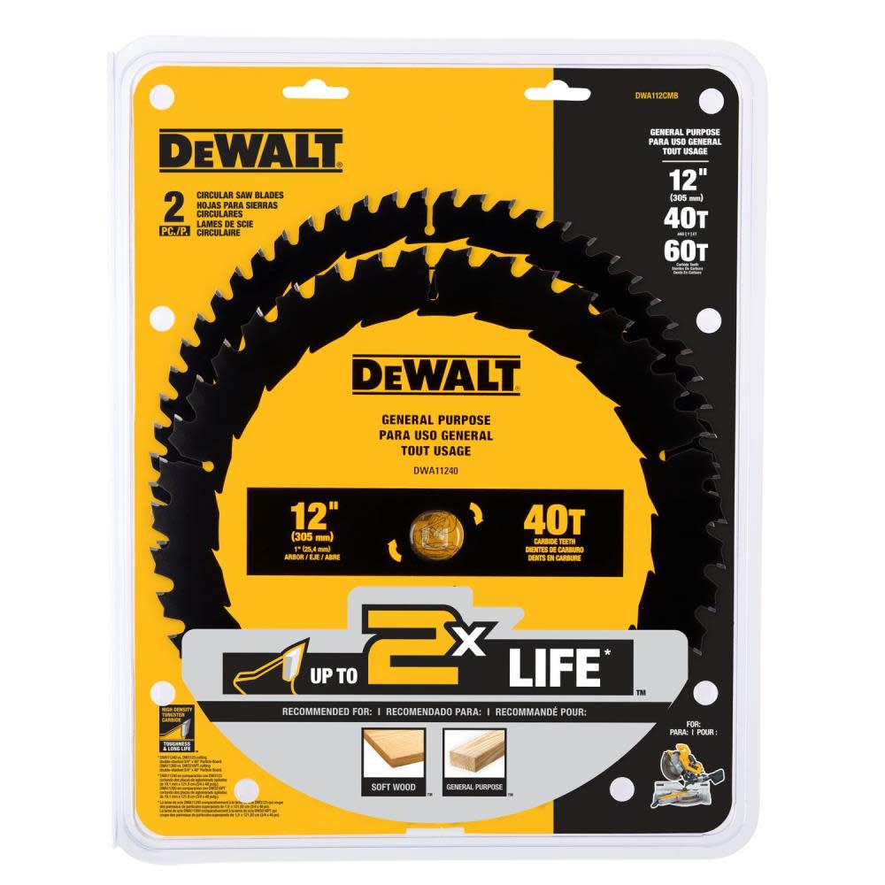 DEWALT 12 40T and 60T Circular Saw Blades 2pk ;