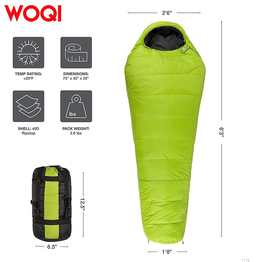 WOQI Ultralight Mummy Sleeping Bag for Backpacking Hiking Camping 3 4 Season