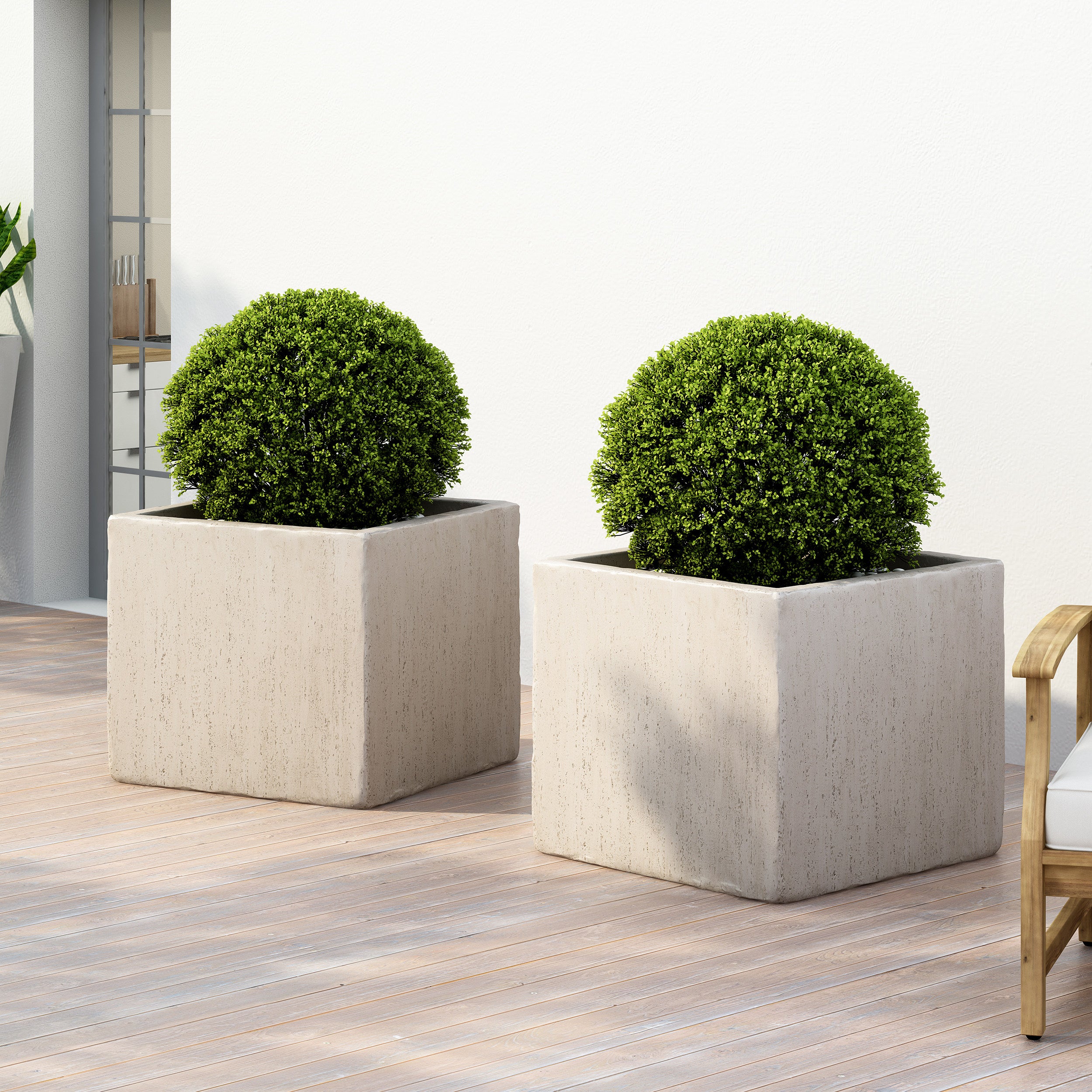 Fardeen Outdoor Modern Cast Stone Square Planters (Set of 2)