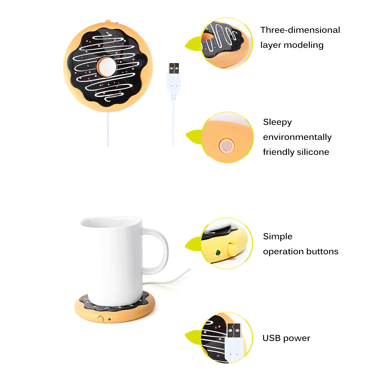 Hi FANCY USB Cup Warmer Coffee Mug Heating Pad Cookie Doughnut Shape Warmer Coaster Electric Cup Heater Coaster Cute Drink Warmer Mat