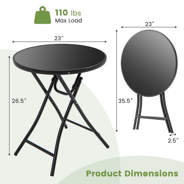 Tangkula 23 Inch Round Bistro Table Patio Folding Cocktail Table W Tempered Glass Tabletop Heavy duty Metal Frame