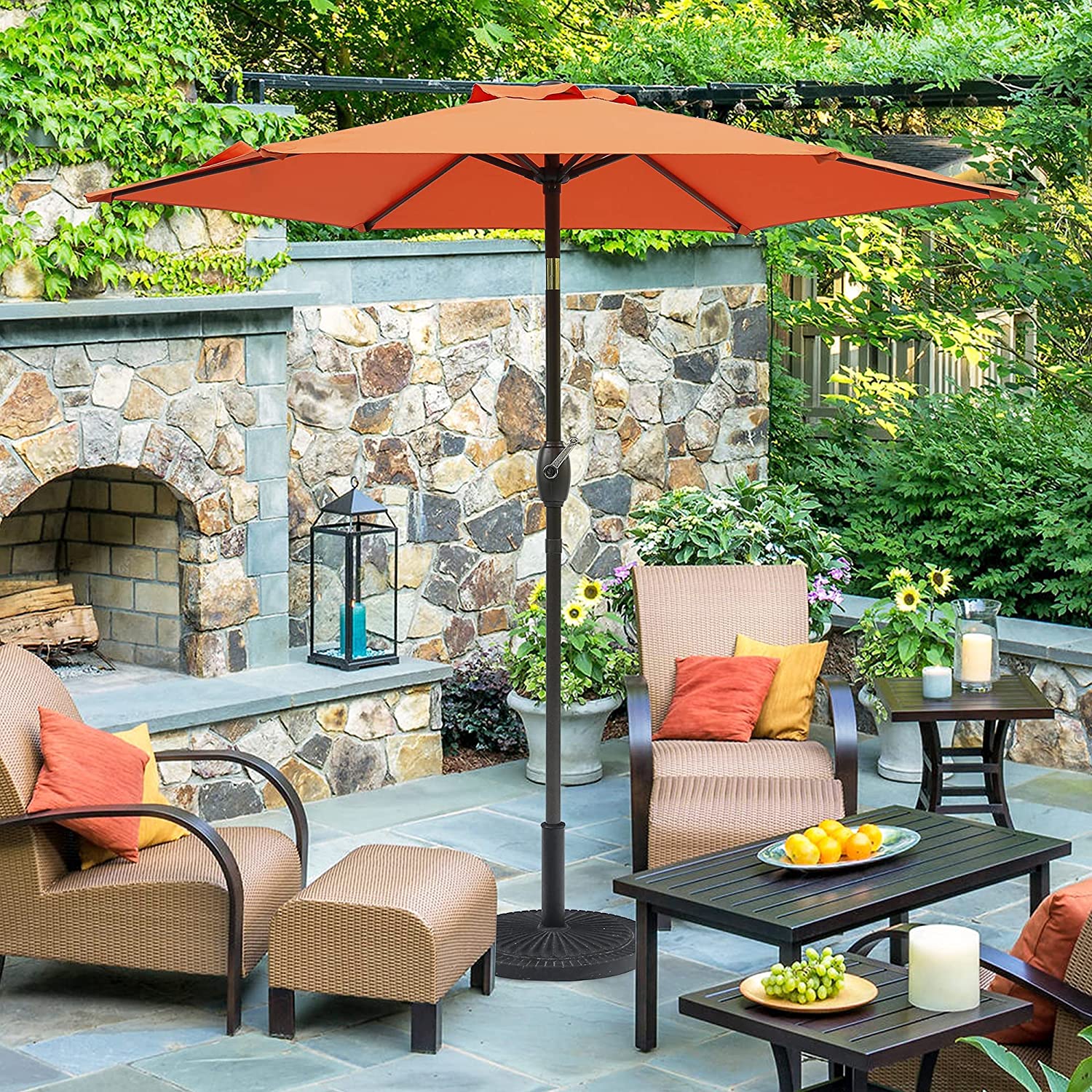 Cozyhom 7.5 ft Outdoor Patio Umbrella with Tilt and Crank Waterproof Market Umbrella 6 Ribs, Orange