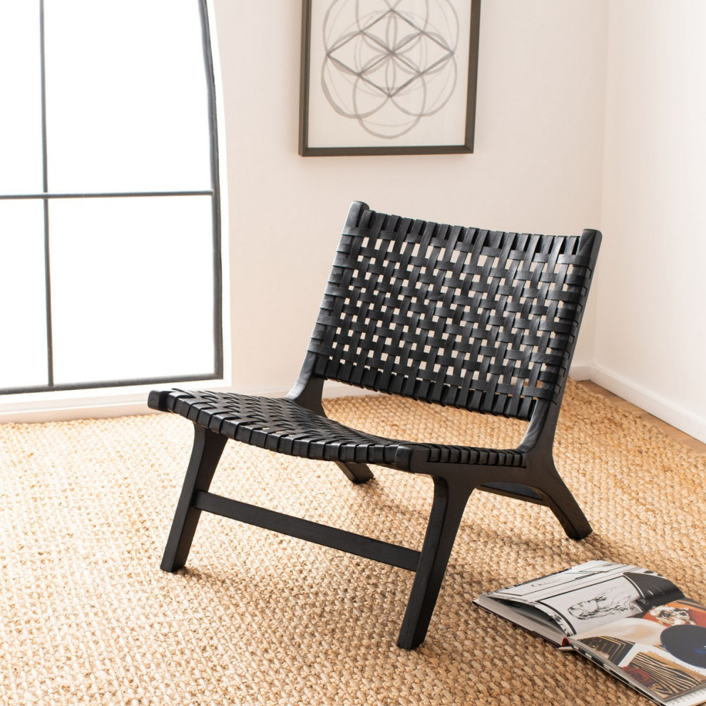 Lana Leather Woven Arm Chair Black   Midcentury   Armchairs And Accent Chairs   by Peachtree Fine Furniture  Houzz