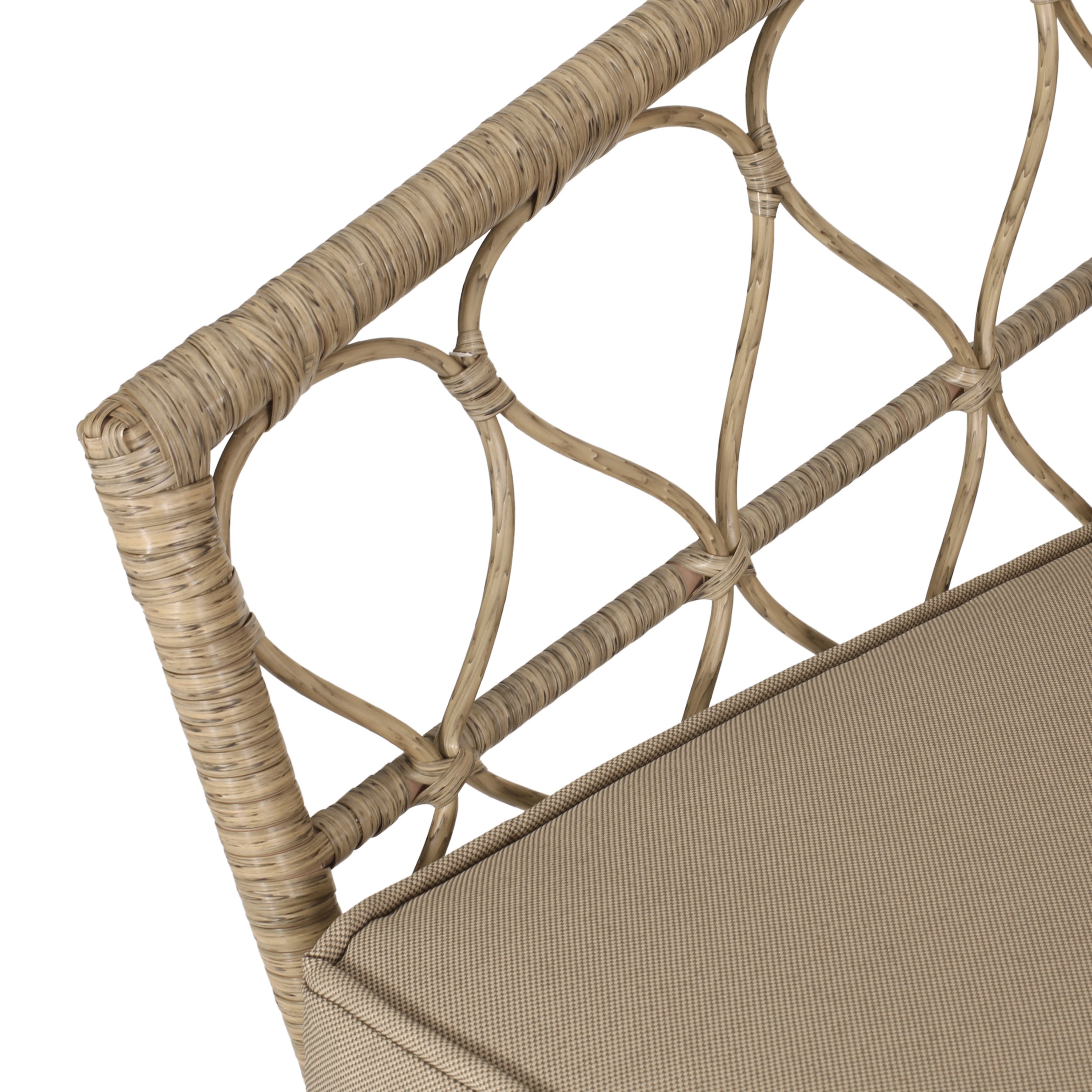 Colmar Outdoor Wicker 4 Seater Chat Set with Cushions, Light Brown and Beige