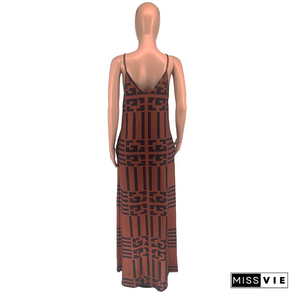 Print Spaghetti Strap Loose Maxi Dress