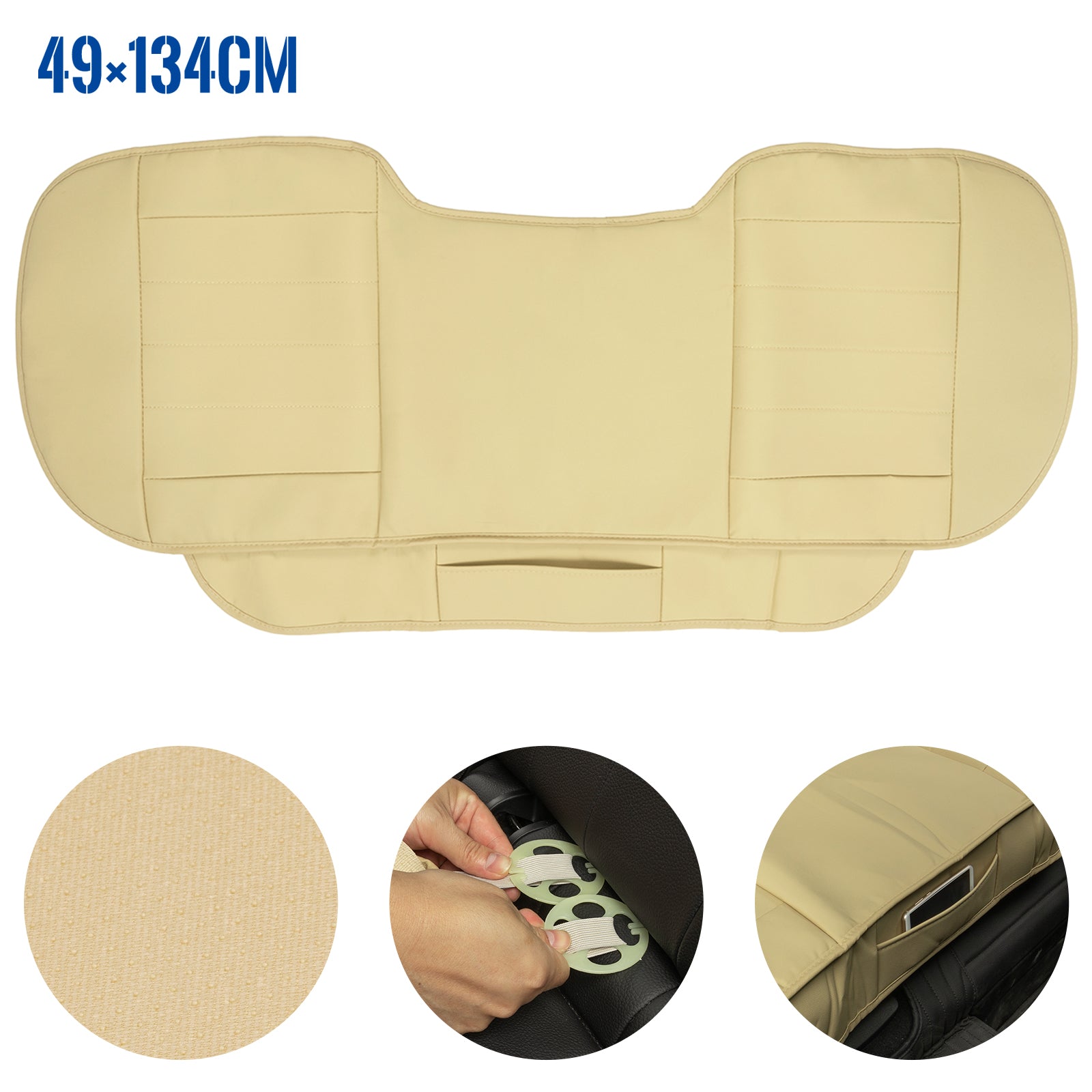 Beige Full Surround Car Rear Back Row Seat Cover Cushion Pu Leather Universal Chair Pad Mat Waterproof