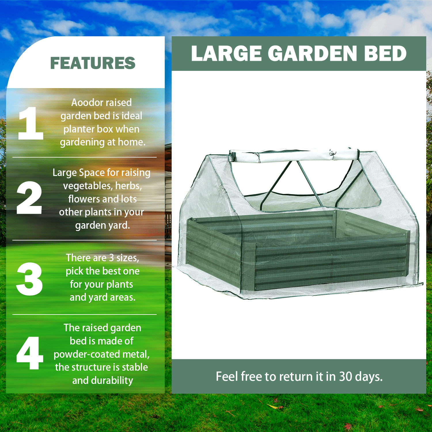 Aoodor 4.3 ft. x 4.3 ft. x 2.9 ft. Raised Garden Bed Planter Box Greenhouse White