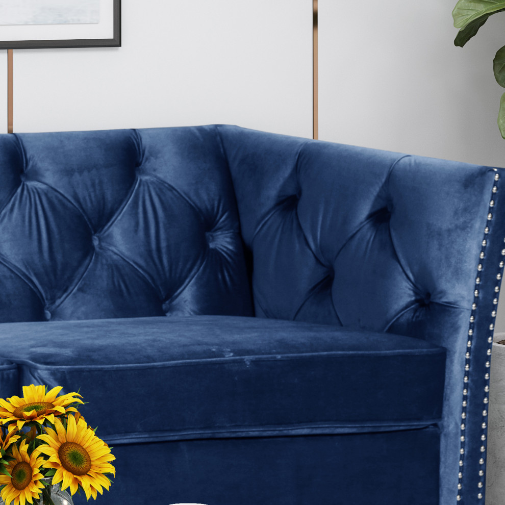 Madera Contemporary Tufted Velvet 3 Seater Sofa   Transitional   Sofas   by GDFStudio  Houzz