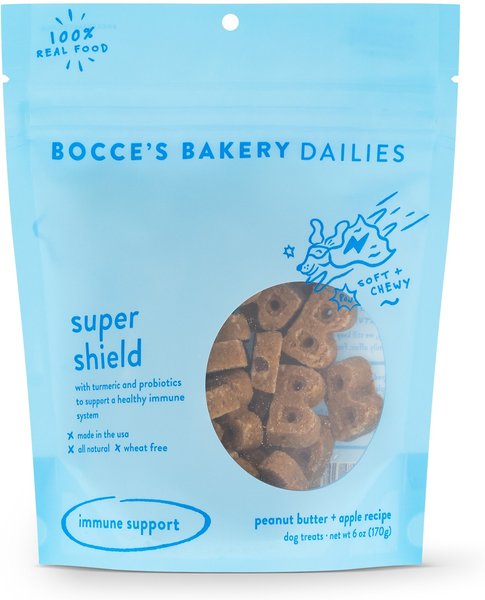 Bocce's Bakery Dailies Super Shield Peanut Butter + Apple Recipe Dog Treats， 6-oz pouch