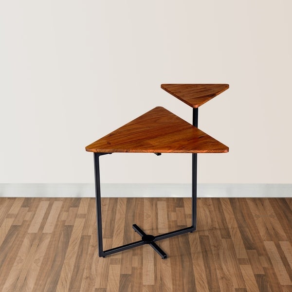 21 Inch Triangular Acacia Wood Accent End Table with 2 Tier Tabletops