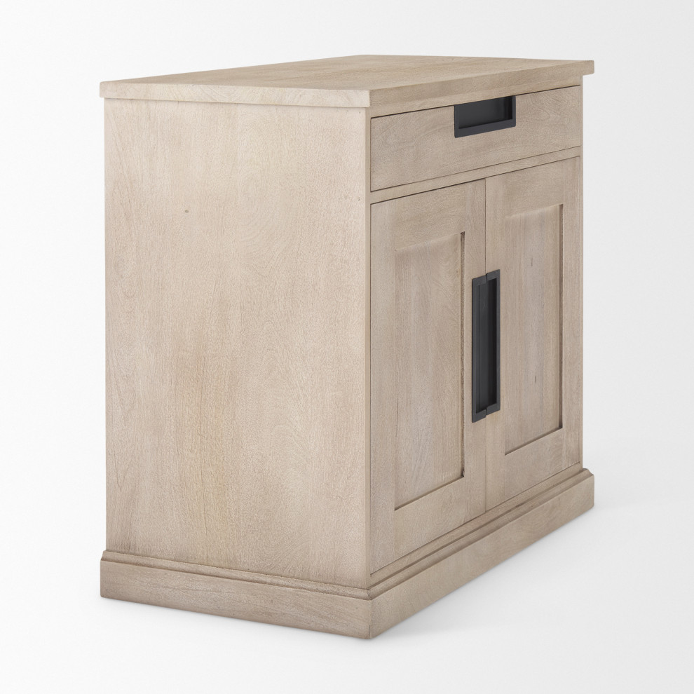 Braxton Beige Solid Wood With Black Accents Accent Cabinet   Farmhouse   Accent Chests And Cabinets   by Mercana  Houzz