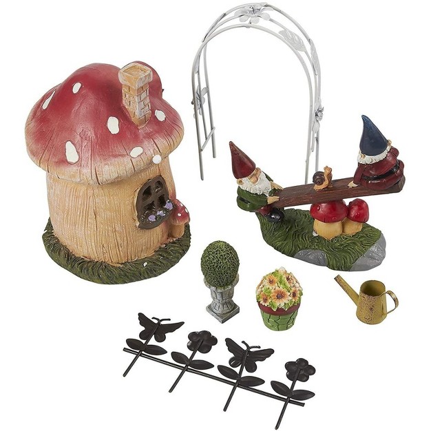 Juvale 7 Piece Set Mini Garden Gnome Fairy Village House Statue Set Whimsical Home D cor