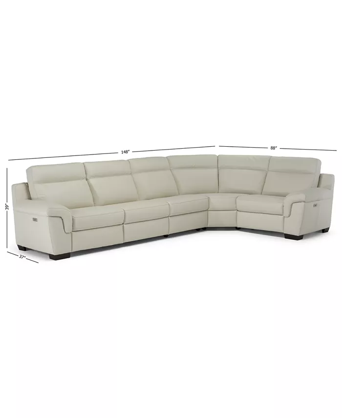 Furniture Julius II 5-Pc. Leather Sectional Sofa With 2 Power Recliners Power Headrests and USB Power Outlet