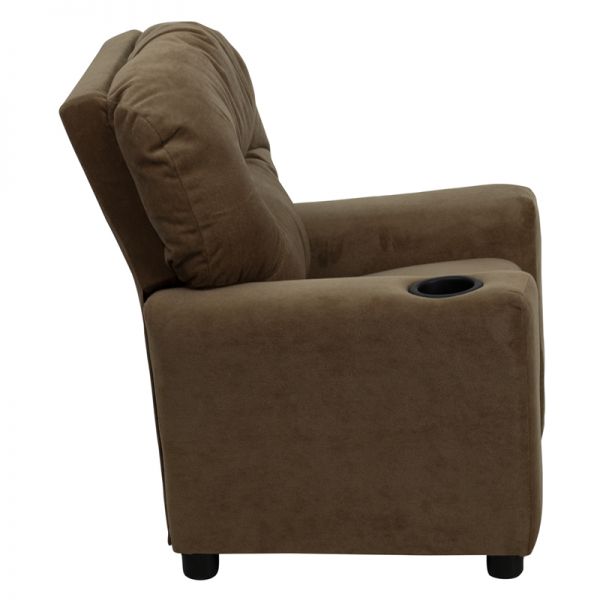 Chandler Contemporary Brown Microfiber Kids Recliner with Cup Holder