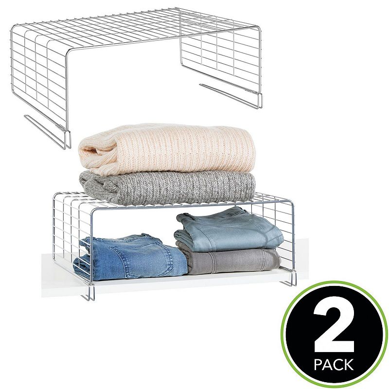 mDesign Metal Wire 2-Tier Closet Shelf Divider and Separator， 2 Pack