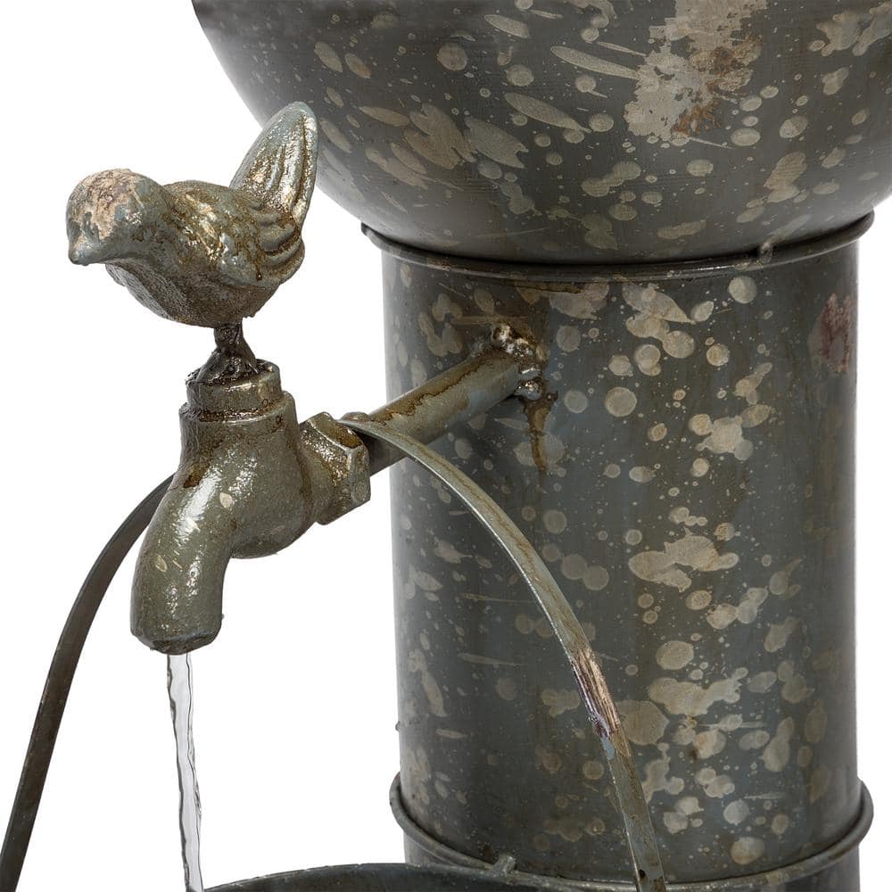 Alpine Corporation 34 in. Tall Outdoor 3-Tier Rustic Metal Water Pump Fountain MAZ186