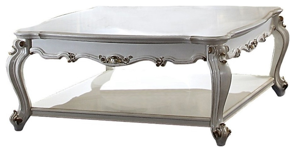 Traditional Scalloped Top Coffee Table with Queen Anne Legs Antique White   Victorian   Coffee Tables   by Homesquare  Houzz