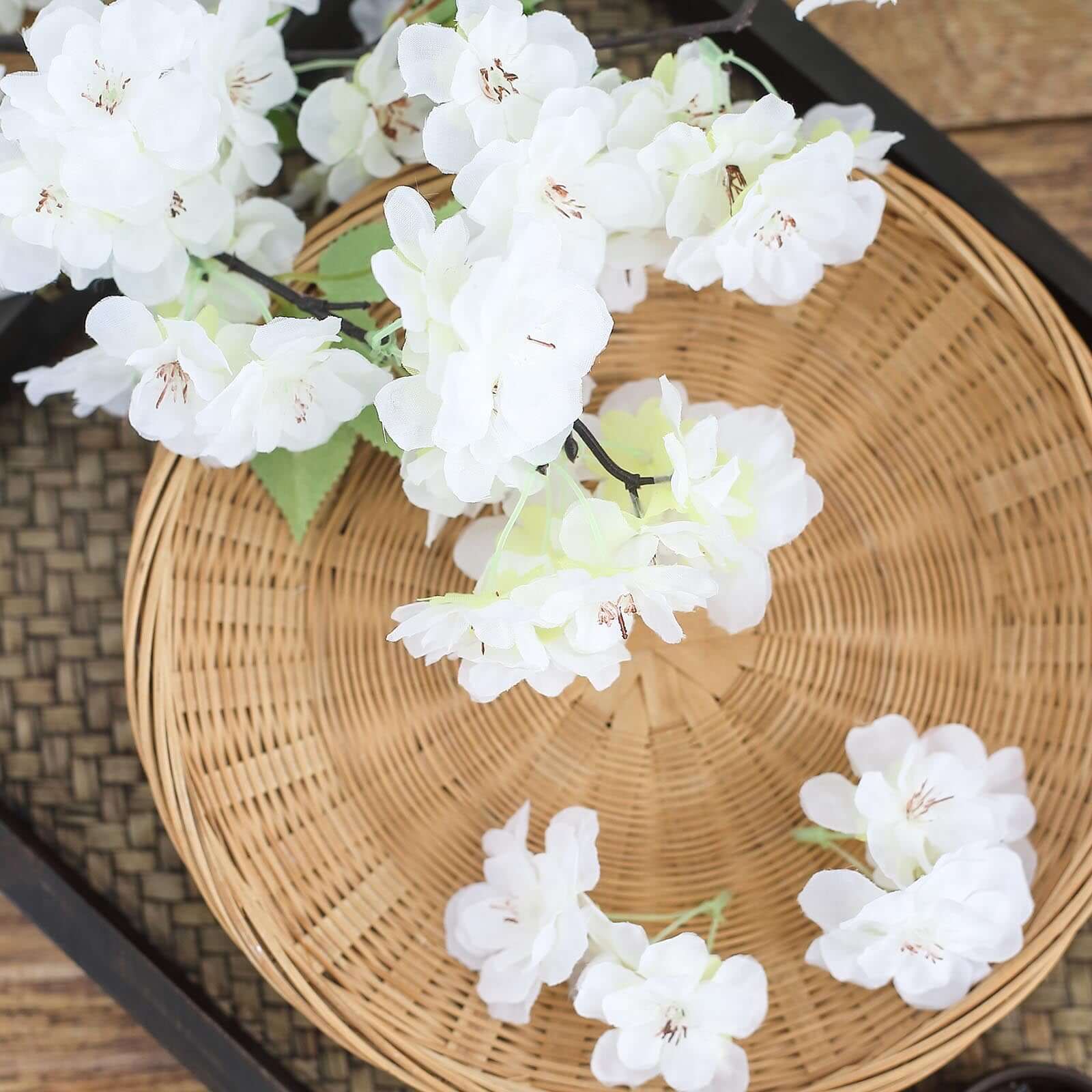 4 Bushes White Artificial Silk Cherry Blossom Flowers, Branches 40