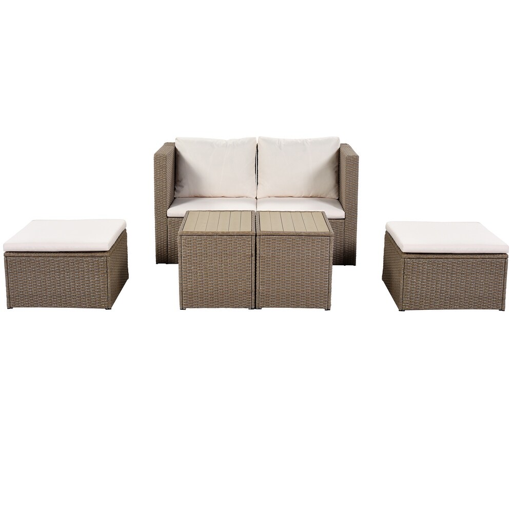 Topmax Outdoor 6 piece Garden Furniture Set PE Wicker Rattan Sectional Sofa Set with 2 Tea Tables   Cushion and Footrest