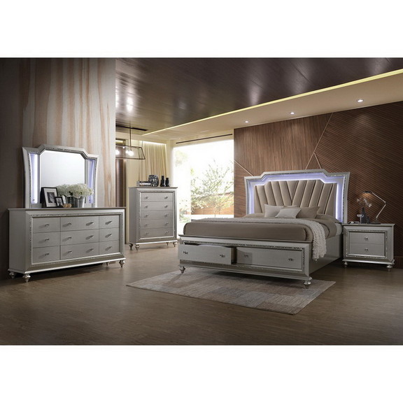 Acme Kaitlyn Queen Bed in PU   Champagne 27230Q