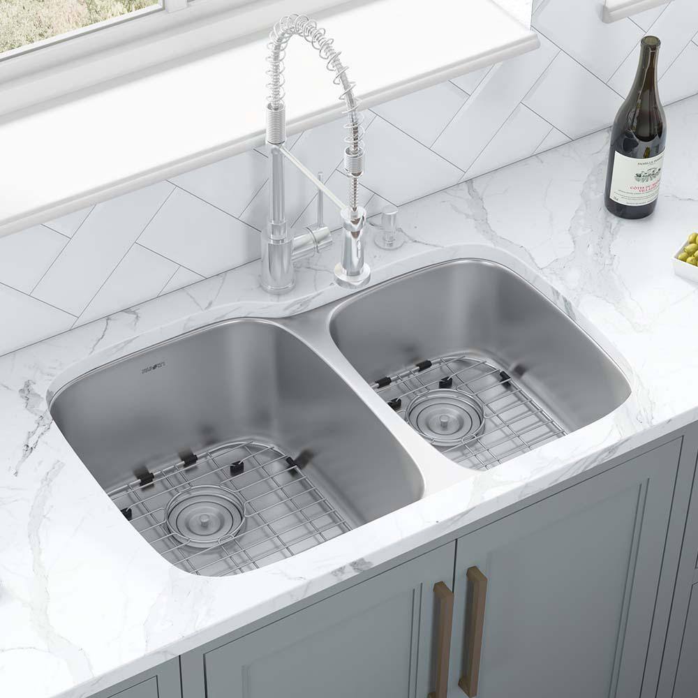 Ruvati 32 in. 6040 Undermount 16-Gauge Stainless Steel Double Bowl Kitchen Sink RVM4310