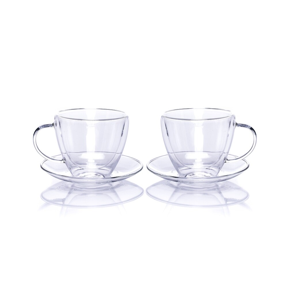 Pair of Two Espresso Glasses   Saucers