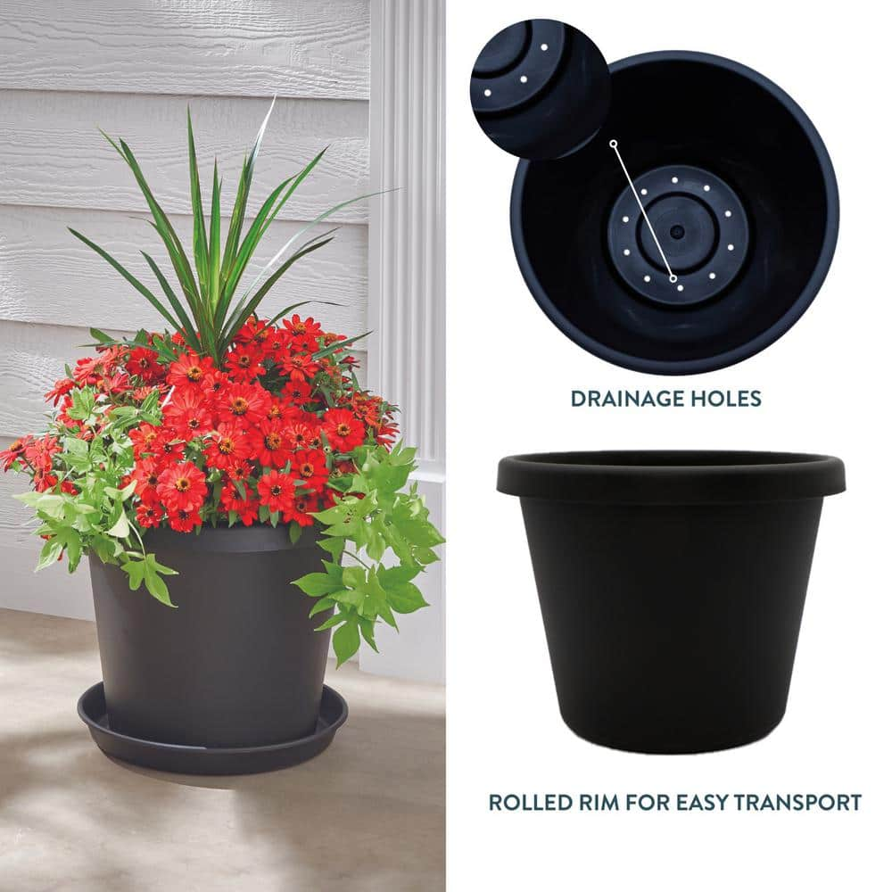 Vigoro 16 in. Antonella Large Black Plastic Planter (16 in. D x 12.8 in. H) with Drainage Hole PCP16005G18