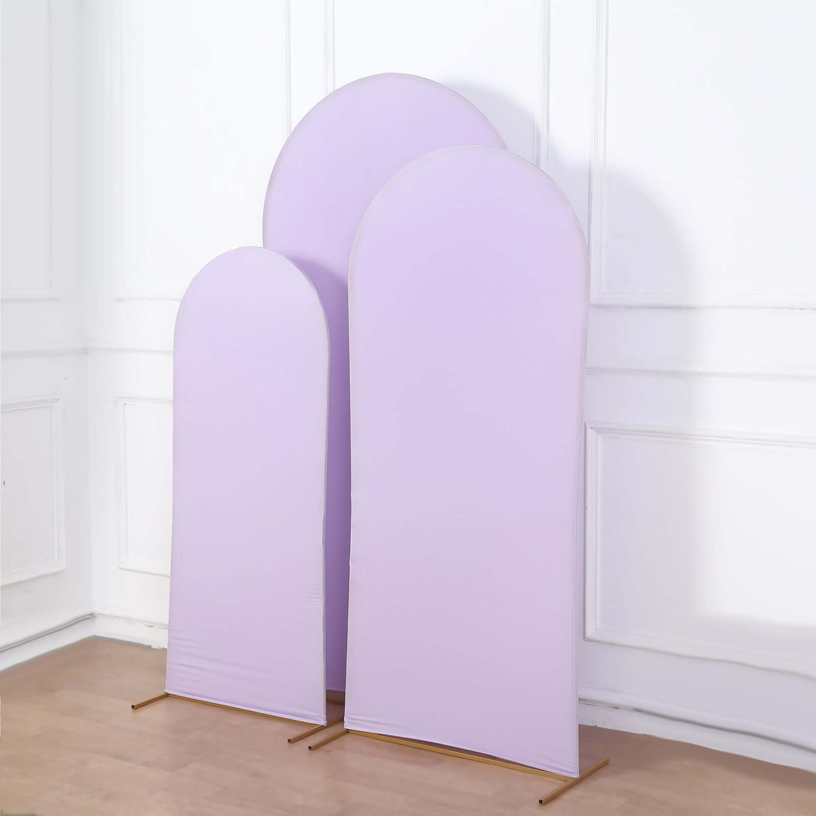 Set of 3 Matte Lavender Lilac Spandex Fitted Wedding Arch Covers For Round Top Chiara Backdrop Stands 5ft, 6ft, 7ft