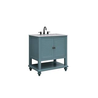 Home Decorators Collection Hamilton 31 in. W x 22 in. D x 35 in. H Open Shutter Bathroom Vanity in Sea Glass with Grey Granite Top 19084-VS31-SG