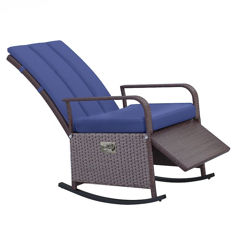 Outsunny Outdoor Rattan Wicker Rocking Chair Patio Recliner with Soft Cushion Adjustable Footrest Max. 135 Degree Backrest Cream