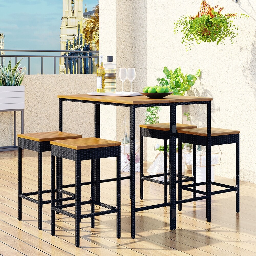 Outdoor Patio Wicker Bar Set Dining Table Set w/Foldable Tabletop for 4