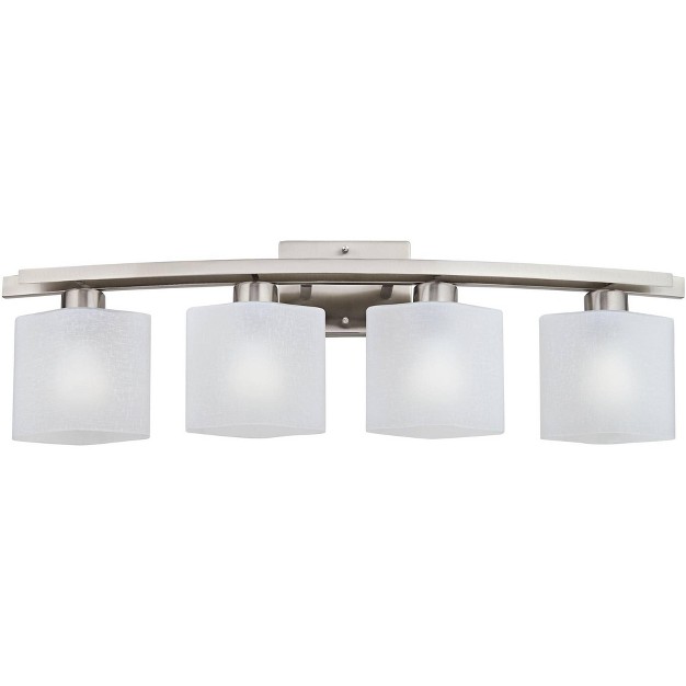 Wide 4 light Fixture White Linen Glass Bathroom Vanity Mirror