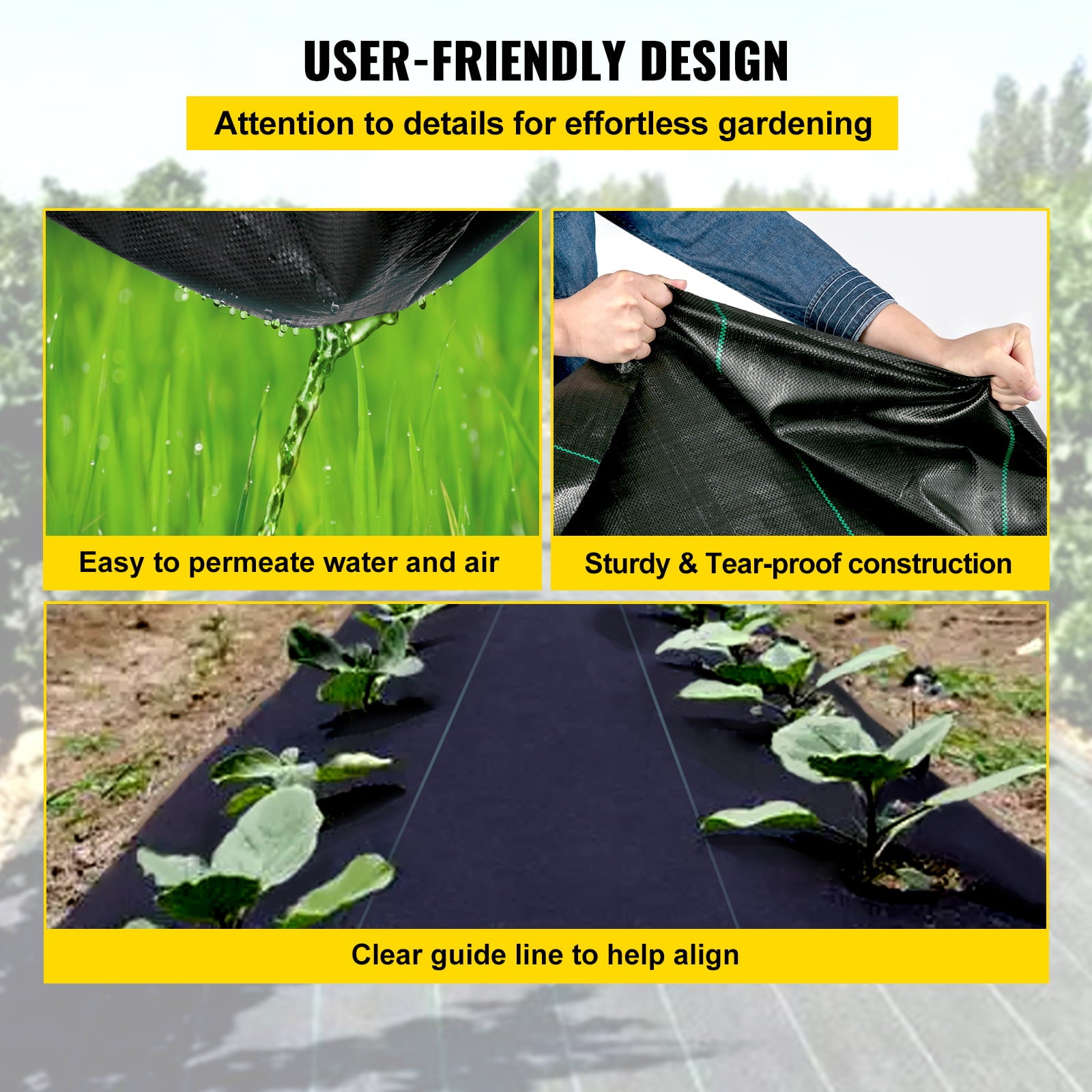 VEVOR 5ftx30ft Premium Weed Barrier Fabric Heavy Duty 5OZ, Woven Weed Control Fabric, High Permeability Good for Flower Bed, Geotextile Fabric for Underlayment, Polyethylene Ground Cover