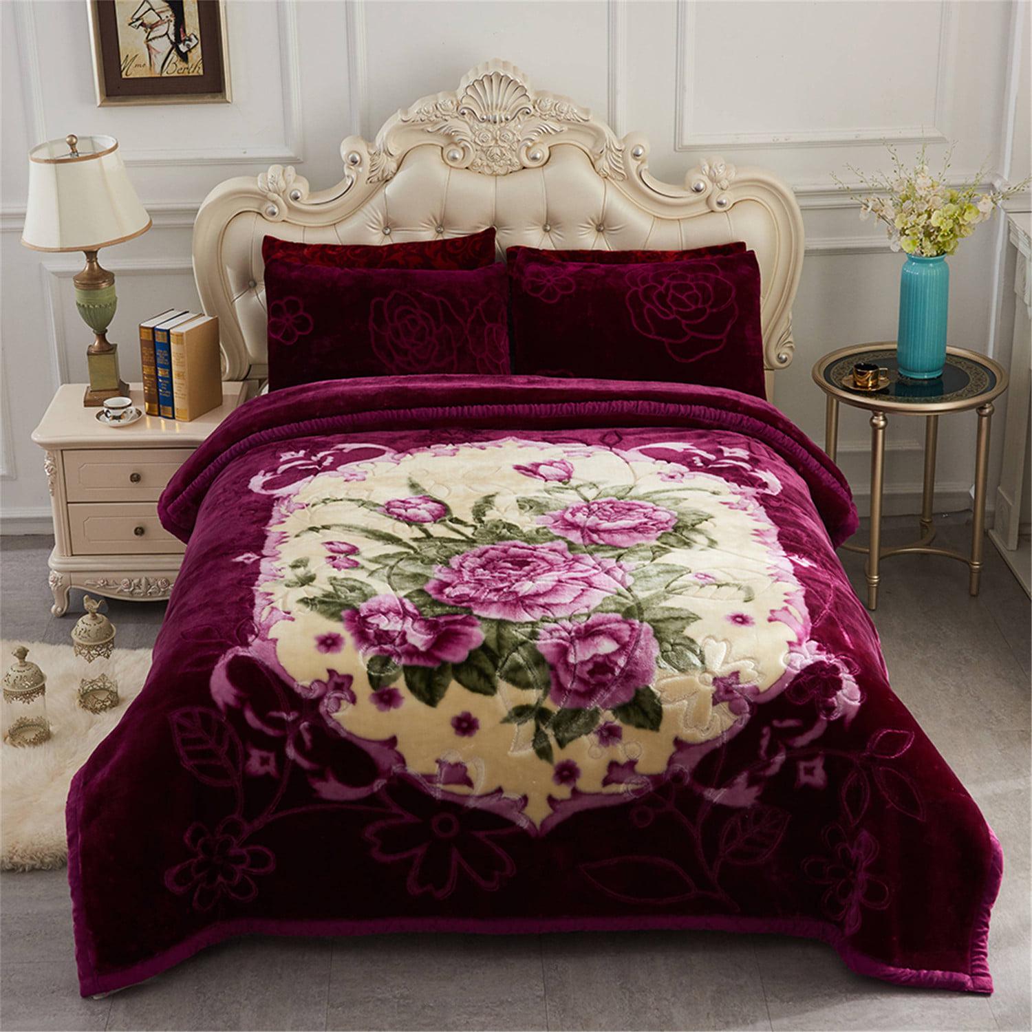 JML King Size Blanket 2 Ply Thick Warm Plush Bed Blanket for Winter， 10lbs， Purple Floral， 85 x93