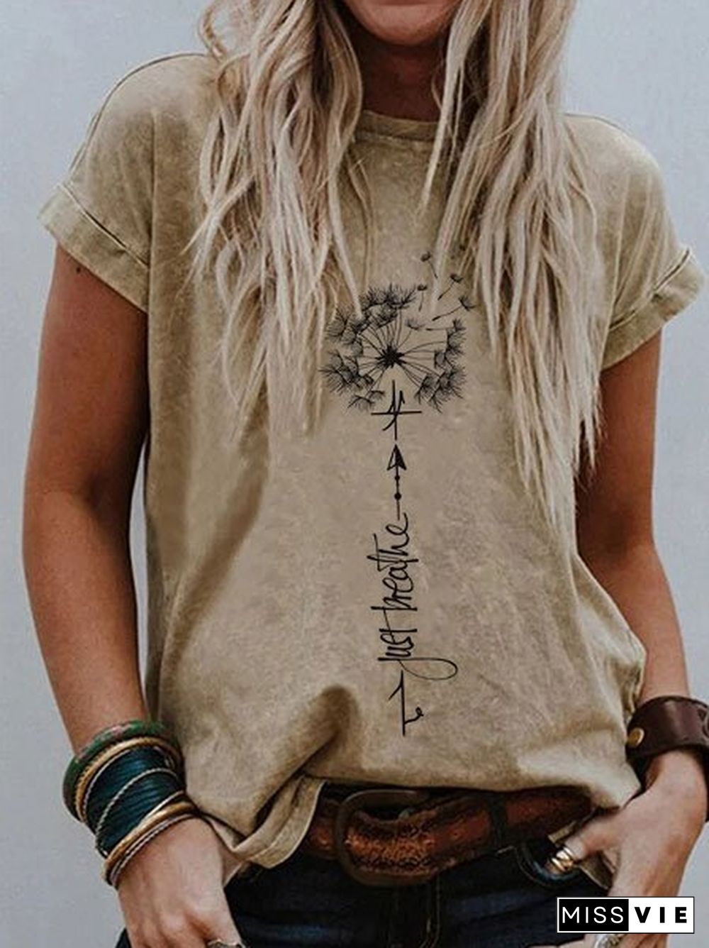 Womens Dandelion Just Breathe Printed T-shirt