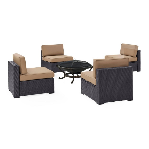 Biscayne 5pc Outdoor Wicker Conversation Set With 4 Armless Chairs amp Fire Pit Mocha Crosley