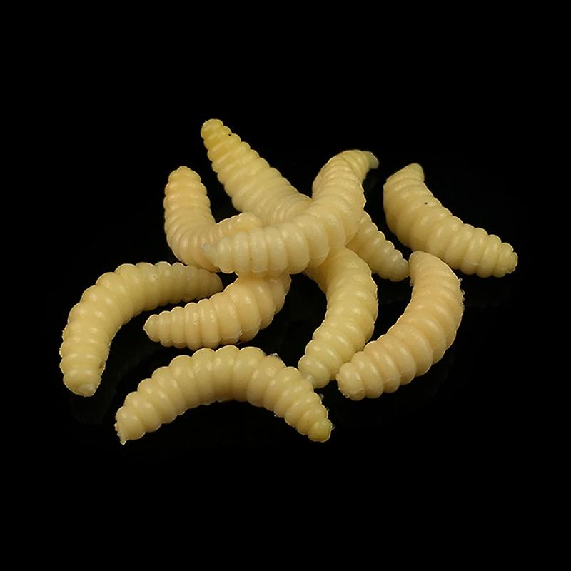 100pcs Lifelike Soft Worm Maggot 2.4cm Fishing Lures Yellow Simulation Bait Maggot Grub Worms