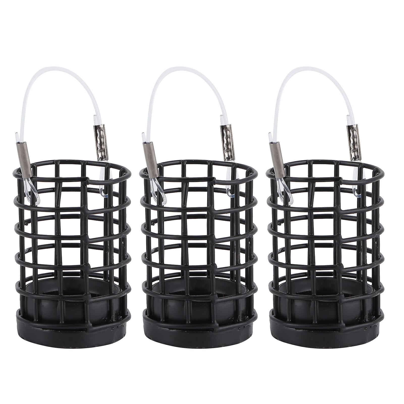 3pcs Fishing Bait Cages Hollow Stainless Steel Feeding Lure Trap Tackle Accessory Black30g