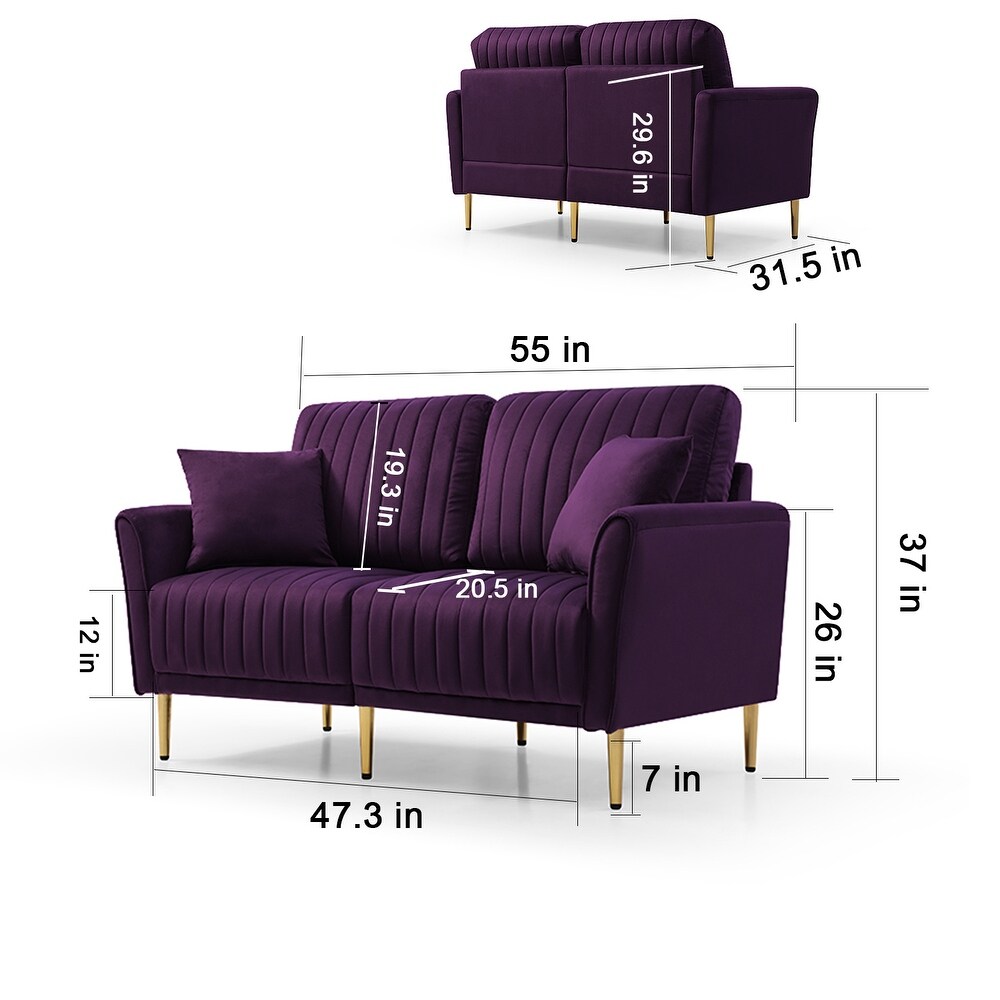 Purple Luxurious Velvet Sofa Set with Tufted Cushions (Loveseat + 2 Armchair + 4 Pillows)