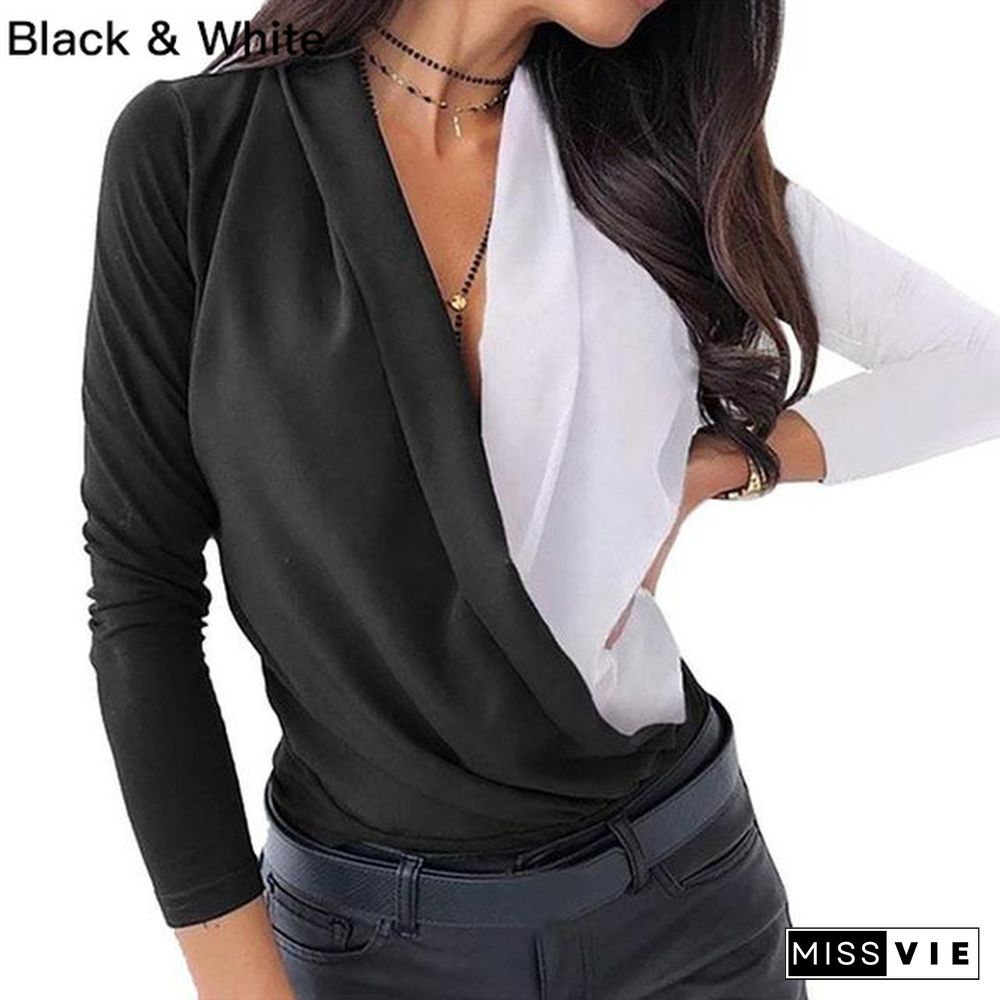 Women Office Lady Tops And Blouses V-Neck Long Sleeve Womens Clothes Plus Size Shirt Streetwear Blouse Femme