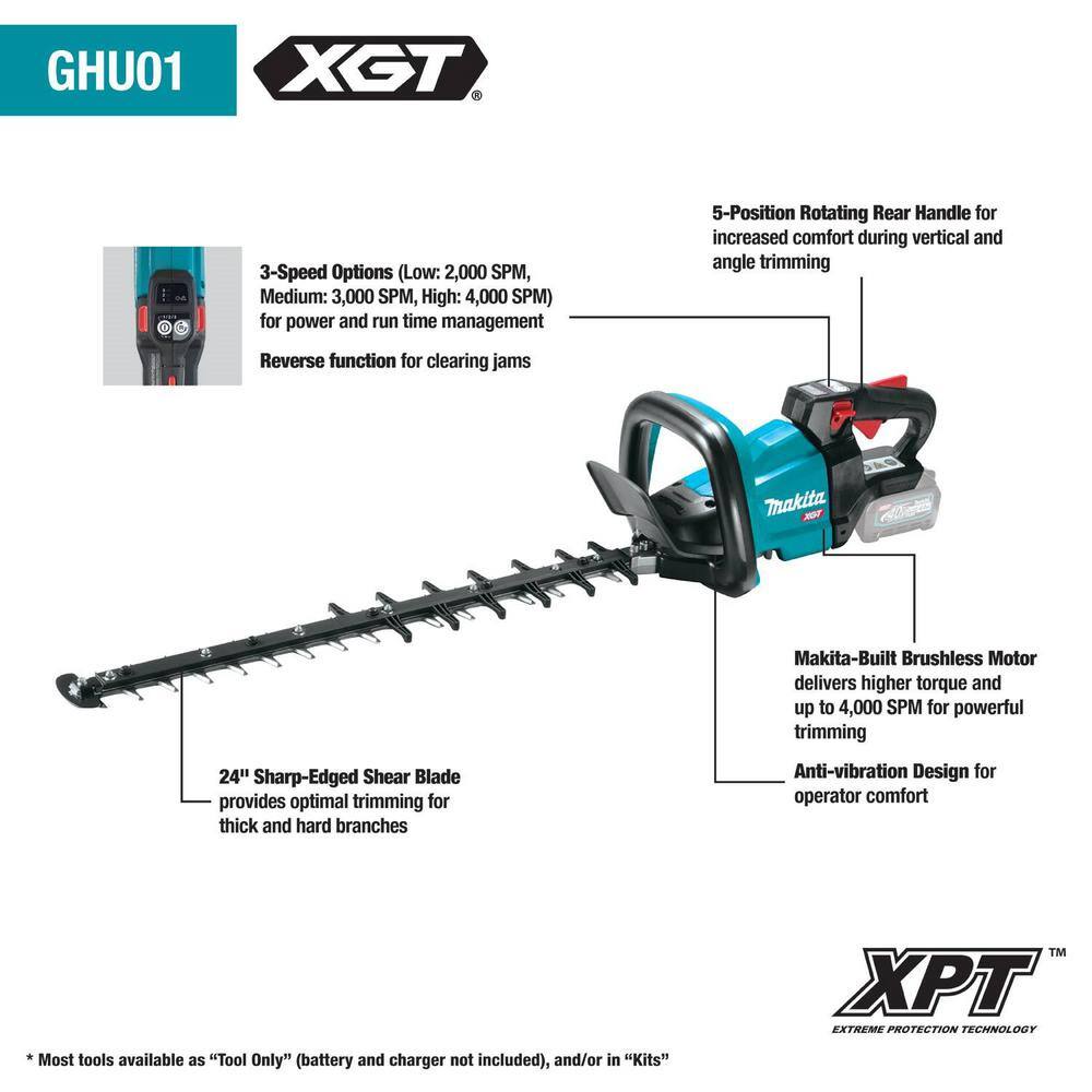 Makita 40V max XGT Brushless Cordless 24 in. Rough Cut Hedge Trimmer Kit (4.0Ah) GHU01M1