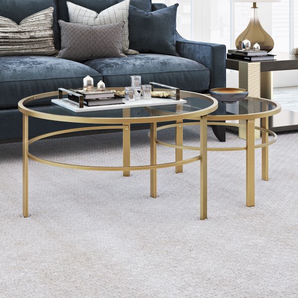 Gaia Round Nested Coffee Table in Brass