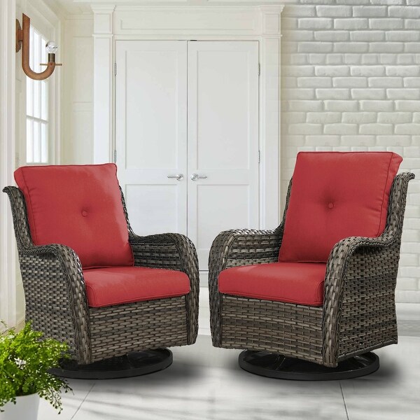 Pocassy PE Wicker Rocking Chair Swivel Chairs Glider Chair