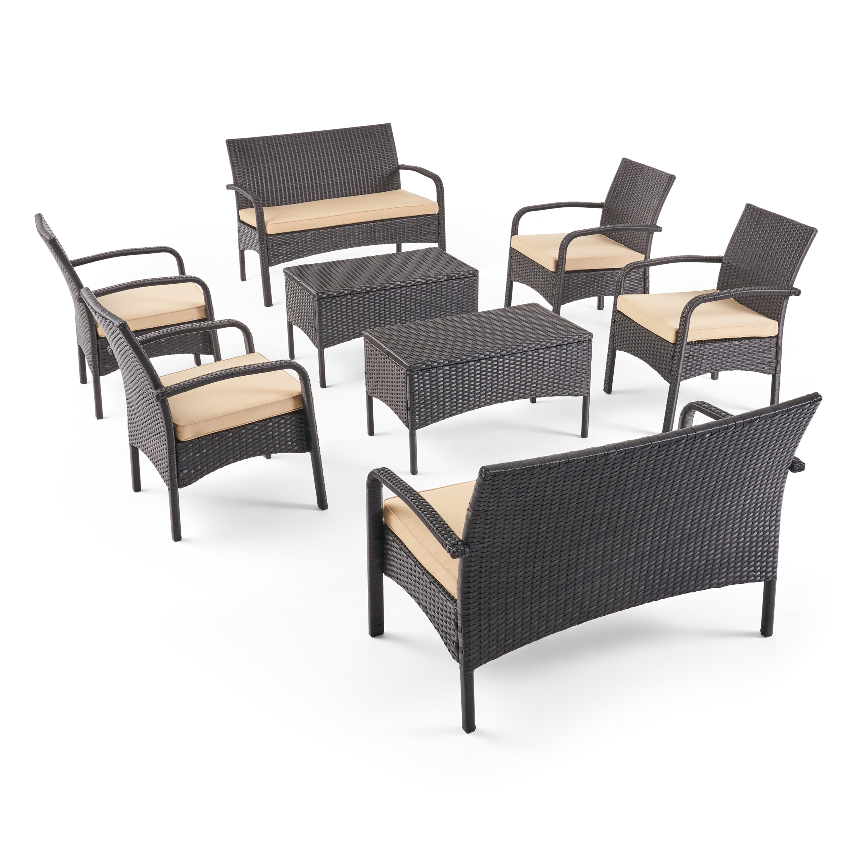 Carmela Outdoor 8 Seater Wicker Chat Set with Cushions