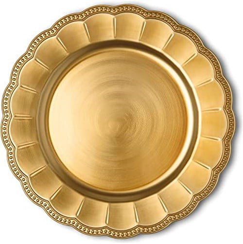 Sunflower Gold Charger Plates， 13” Elegant Chargers， Set of 6， Hand Finished (Finish May Vary) Sunflower Gold Chargers for Dinner Plates and Bowls， Perfect for Weddings， Parties