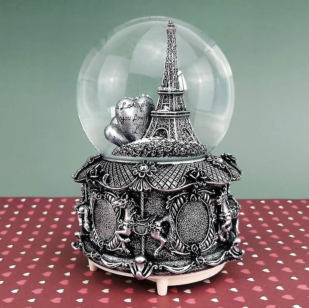 Tower Globe Music Box With Automatic Snowfall And Lights， 100mm 6