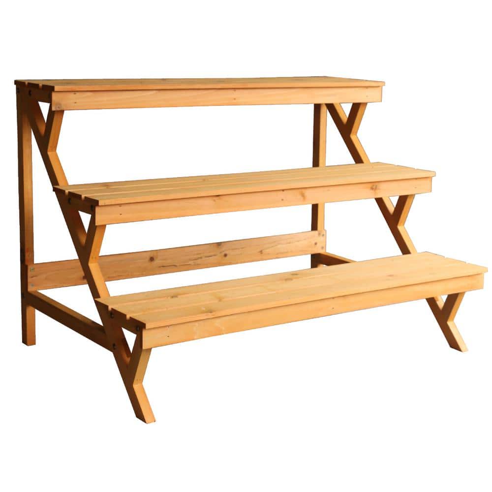 kdgarden 35 in. L x 23 in. H x 23 in. D Outdoor Step Wooden Plant Stand Planter Shelf (3-Tier) KD-WF-J