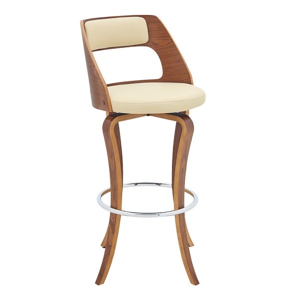 Grady Swivel Faux Leather and Walnut Wood Counter and Bar Stool