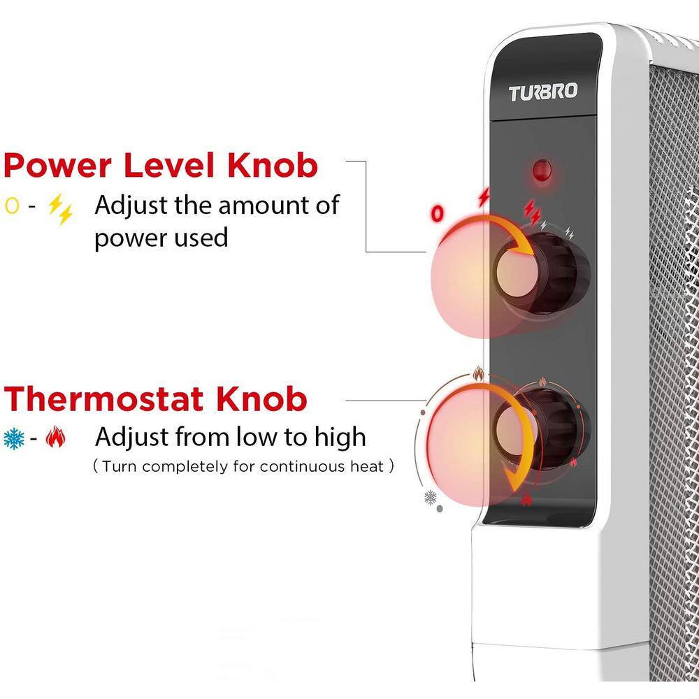 TURBRO Arcade HR1500 1500-Watt White Electric Space Micathermic Heater with Thermostat and Safety Protection 2 Heat Settings 707-98-102W-A